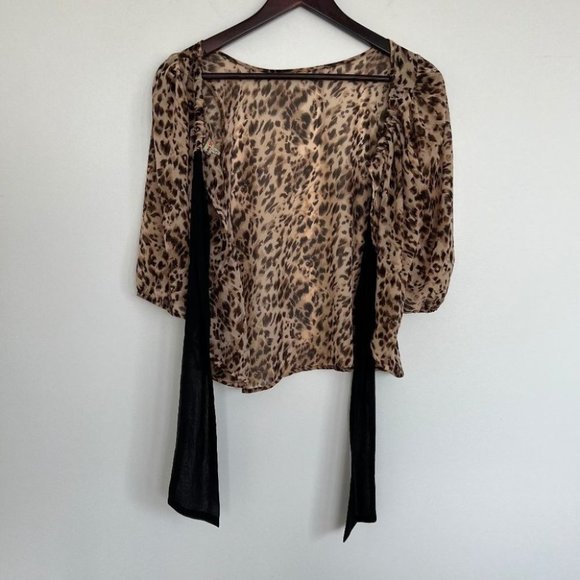 Altar'd State leopard print silk chiffon semi sheer blouse - Picture 4 of 8